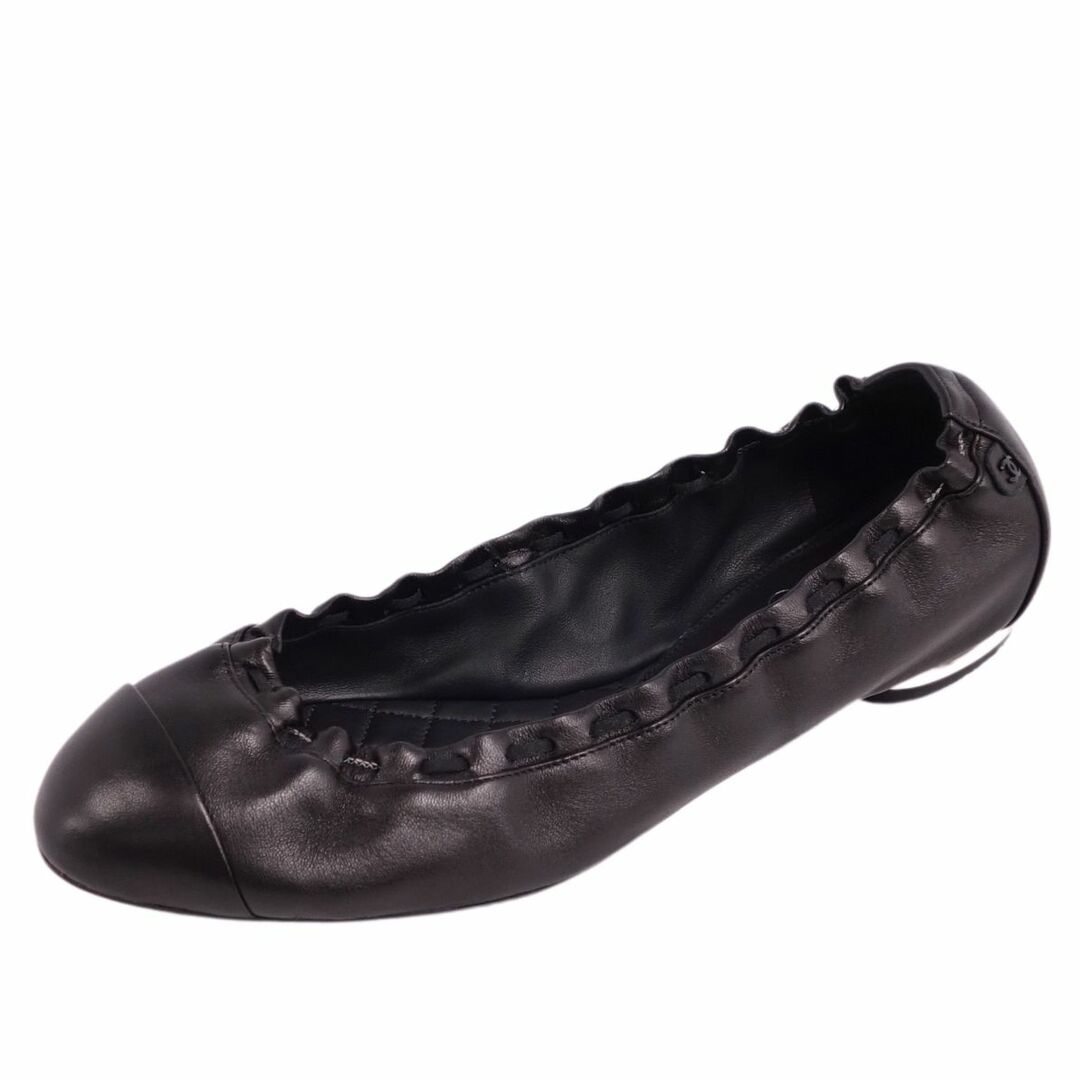 CHANEL(シャネル)の美品 シャネル CHANEL パンプス G28608 バレエシューズ キャップトゥ ココマーク カーフレザー シューズ レディース 36C ブラック レディースの靴/シューズ(バレエシューズ)の商品写真