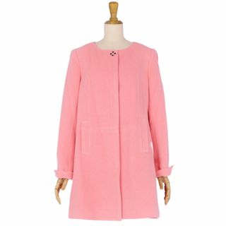 クレージュ(Courreges)のクレージュ courreges コート ノーカラー ボタンフライ アンゴラ ウール 無地 ビジュー アウター レディース 40(M相当) ピンク(その他)