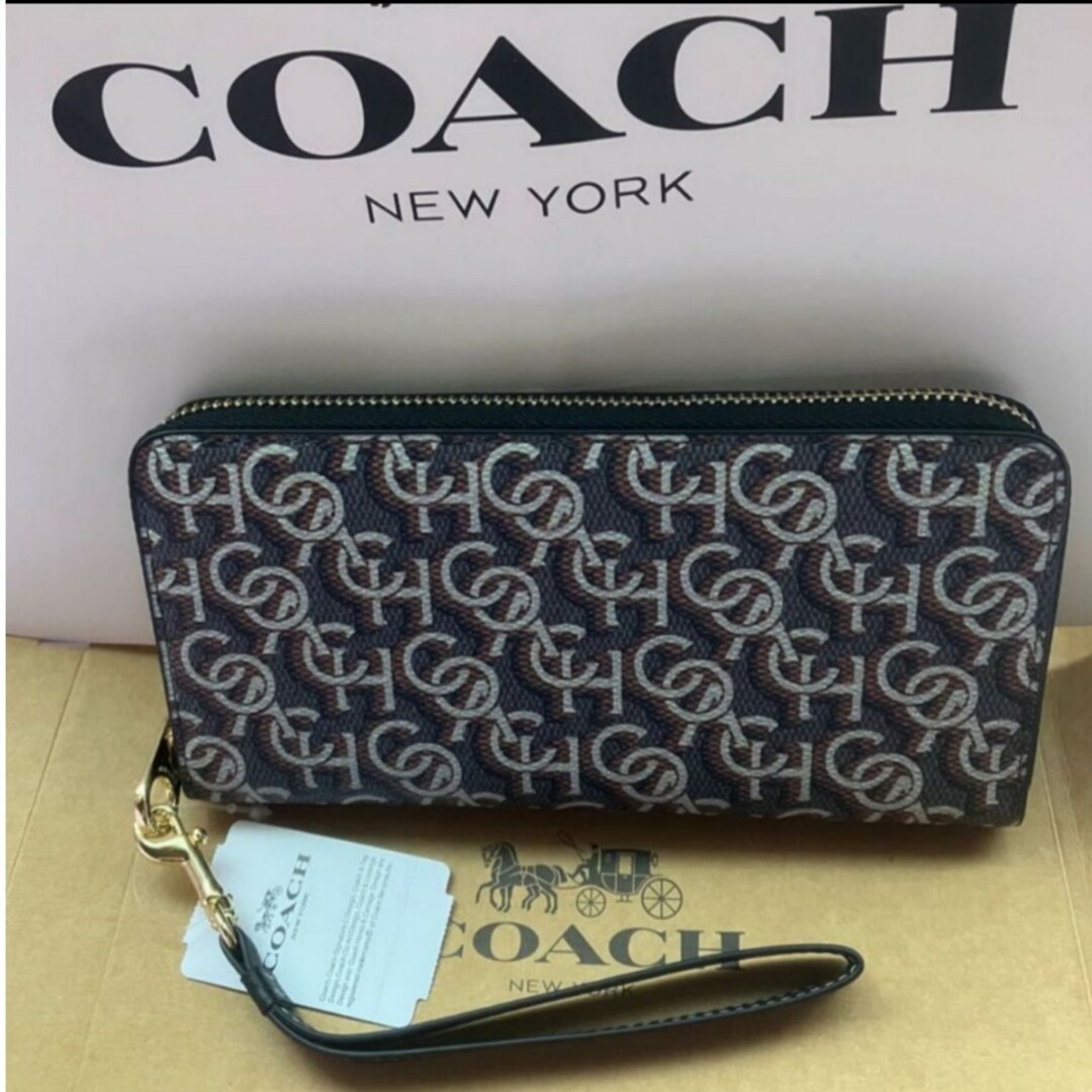 新品　COACH　長財布　ラウンドファスナー　ブルー　シグネチャー　小銭入れ有ファッション小物