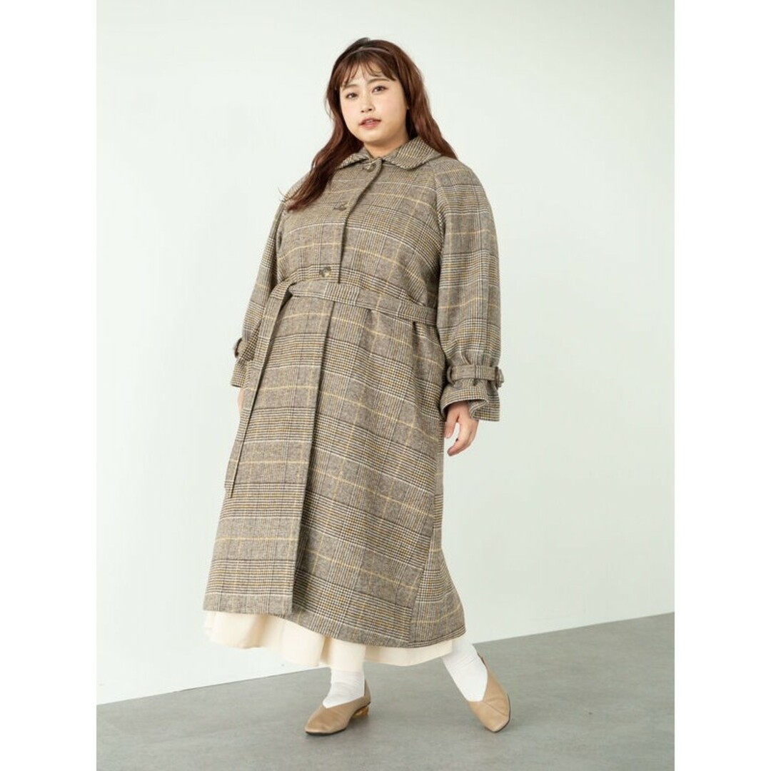 clette - スラー 4wayステンカラーコート チェック L 3L〜4L clette - スラー 4wayステンカラーコート チェック L 3L〜4L