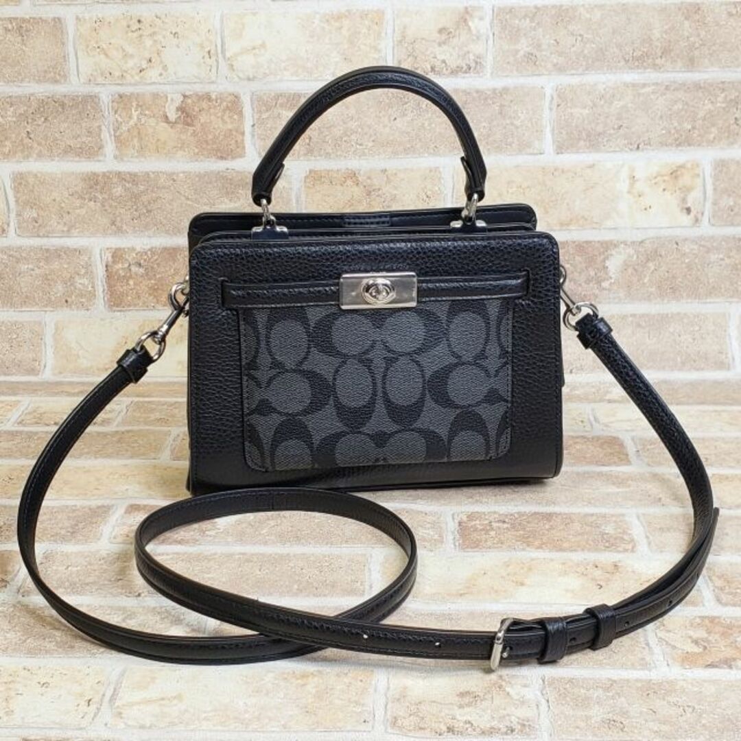 COACH コーチ ショルダーバッグ ターンロック 2way シグネチャー 黒 COACH コーチ ショルダーバッグ ターンロック 2way シグネチャー 黒