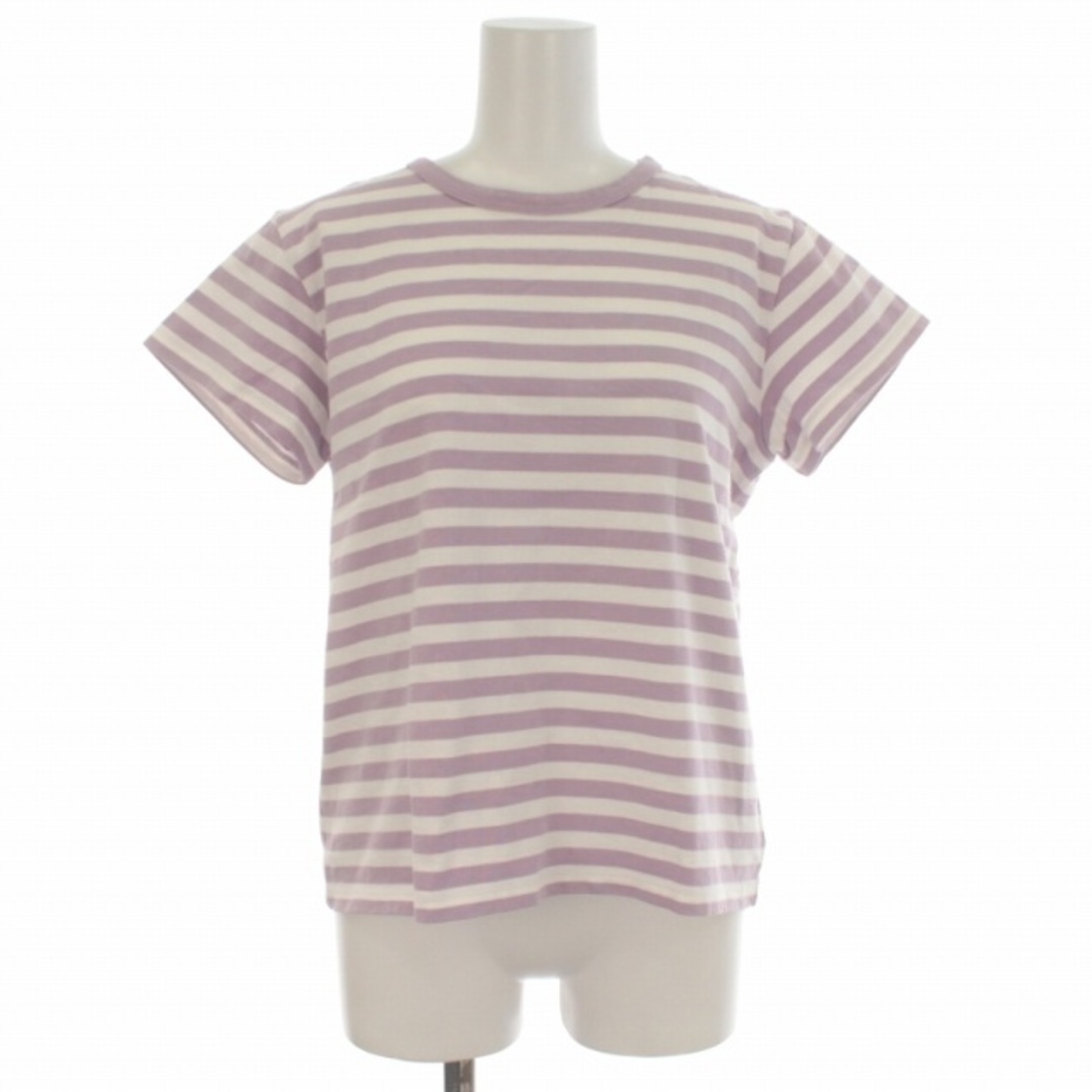 agnes b.(アニエスベー)のアニエスベー ボーダーTシャツ カットソー 半袖 白 紫 2653J008 レディースのトップス(Tシャツ(半袖/袖なし))の商品写真