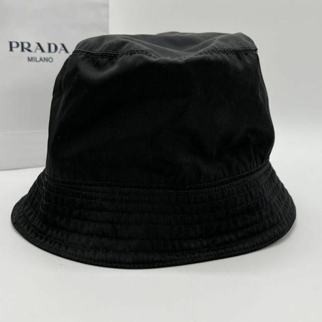 PRADA - プラダ バケットハット 刺繍ロゴ L テスートナイロン ブラック