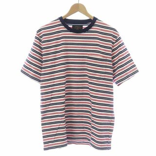 BEAMS+ 22SS マルチカラーボーダーポケットTシャツ M 赤 白(Tシャツ/カットソー(半袖/袖なし))