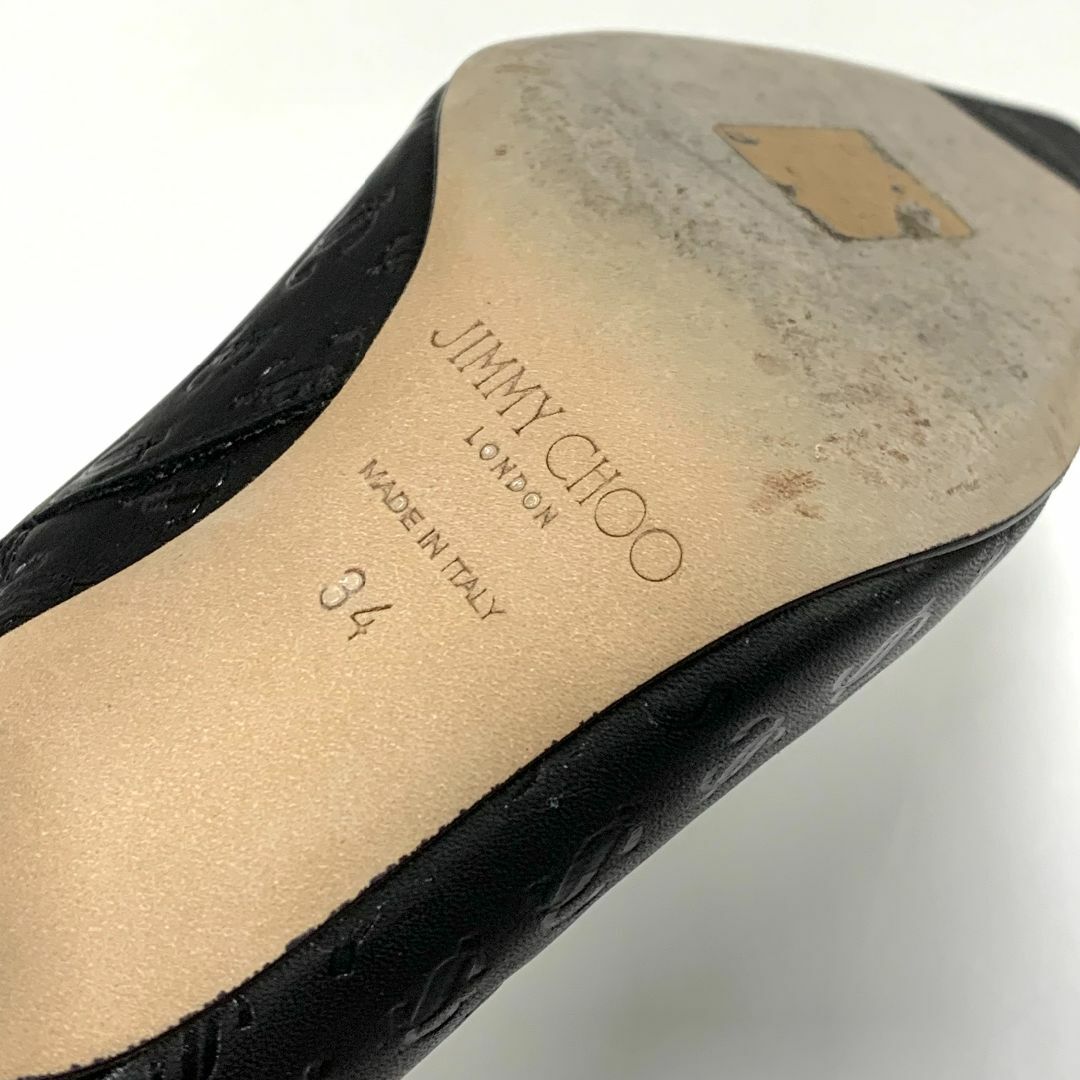 JIMMY CHOO(ジミーチュウ)の8463 ジミーチュウ レザー パテント ロゴ ショートブーツ ブラック レディースの靴/シューズ(ブーツ)の商品写真
