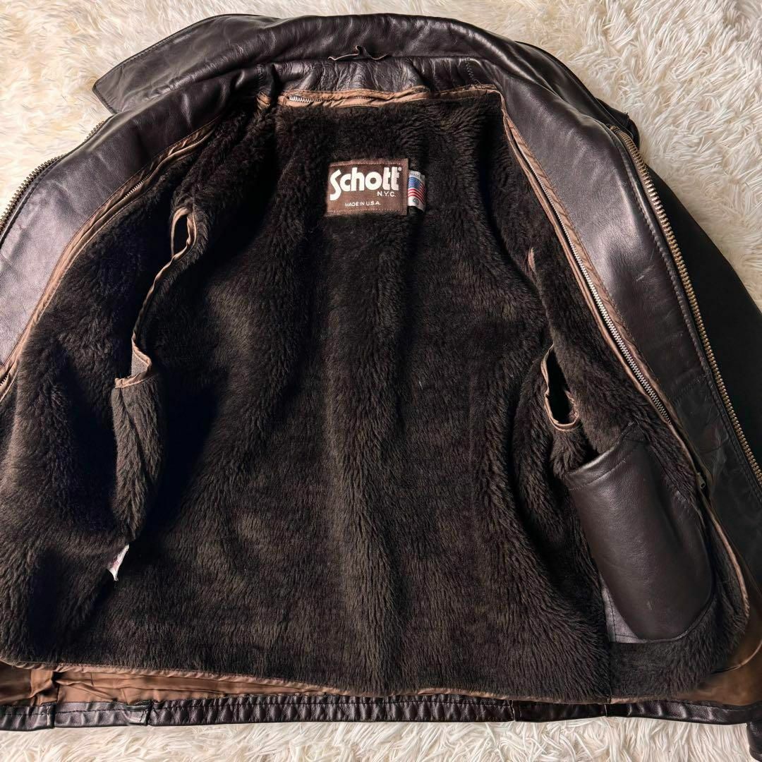 schott(ショット)のSCHOOT ショット　シングルライダース　641 ボア付き ブラウン　40 メンズのジャケット/アウター(ライダースジャケット)の商品写真