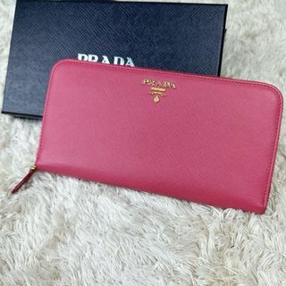 プラダ(PRADA)の【極美品】プラダ 長財布 ピンク ラウンドファスナー サフィアーノ ゴールドロゴ(財布)