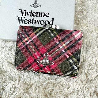 ヴィヴィアンウエストウッド(Vivienne Westwood)の【美品】ヴィヴィアンウエストウッド 三つ折り財布 レッド チェック がま口(財布)