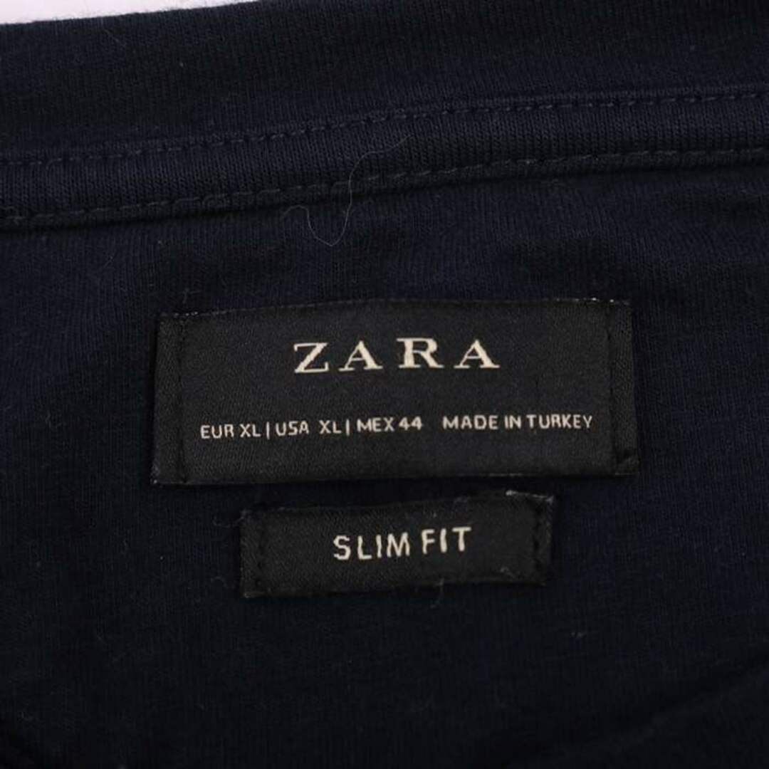 ZARA(ザラ)のザラ Tシャツ カットソー 長袖 ストレッチ トップス メンズ XLサイズ ネイビー ZARA メンズのトップス(Tシャツ/カットソー(七分/長袖))の商品写真