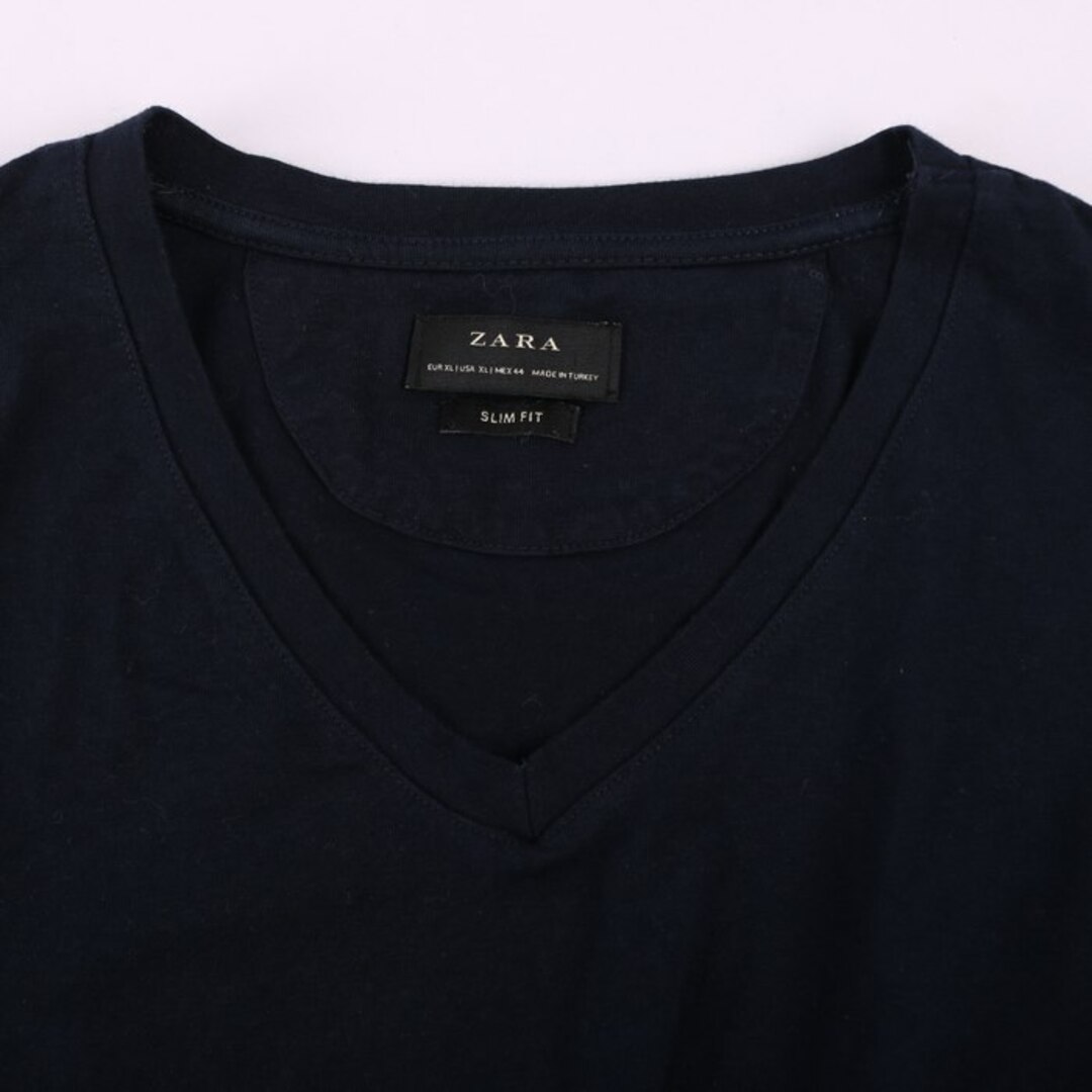 ZARA(ザラ)のザラ Tシャツ カットソー 長袖 ストレッチ トップス メンズ XLサイズ ネイビー ZARA メンズのトップス(Tシャツ/カットソー(七分/長袖))の商品写真