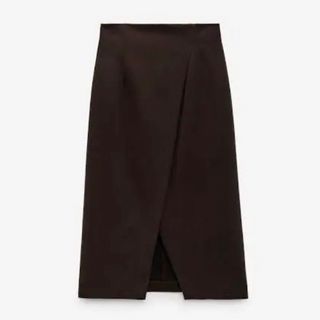 ザラ(ZARA)のZARA サイドスリット入りスカート　ブラウン(ロングスカート)