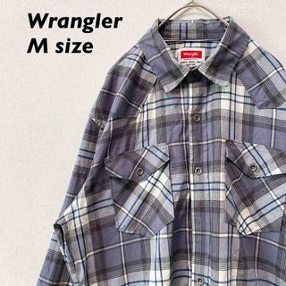 ラングラー(Wrangler)のラングラー　長袖シャツ　ワークシャツ　チェック　総柄　男女兼用　Mサイズ　グレー(シャツ)