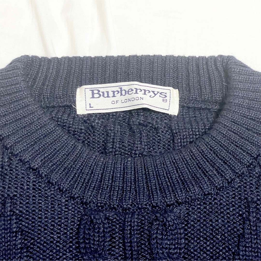 【日本産】 【 Burberrys 】ホースロゴ 騎士ロゴ ケーブルニット ネイビー ブルー