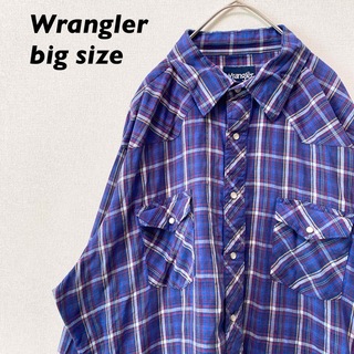 ラングラー(Wrangler)のラングラー　長袖シャツ　ワークシャツ　チェック　総柄　男女兼用　青色　ウエスタン(シャツ)