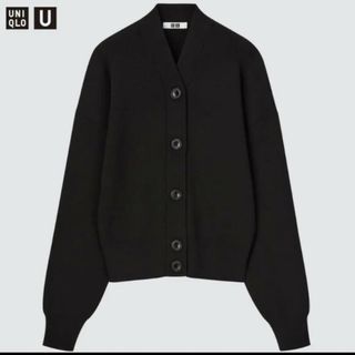 ユニクロ(UNIQLO)のUNIQLOU ショートカーディガン 251-447409 ブラック XL(カーディガン)