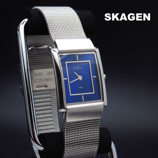 スカーゲン(SKAGEN)のSKAGEN  STEEL 腕時計 レクタンギュラー ブルー文字盤(腕時計)