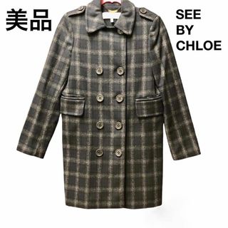 シーバイクロエ(SEE BY CHLOE)の【美品】シーバイクロエ SEE BY CHLOE コート ダブル チェック柄  (ダッフルコート)