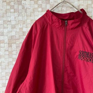 アメリカ古着 企業ロゴ フルジップナイロンジャケット くすみ赤 レッド 2XL(ナイロンジャケット)