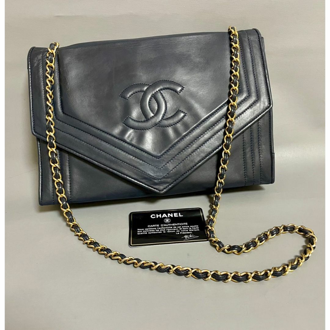 Chanel⭐製造国✨美品✨ シャネル ココマーク ラムスキン チェーンショルダーバッグ ネイビー