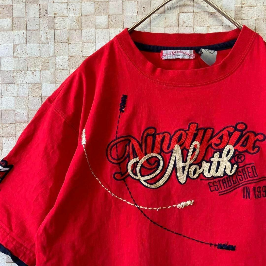 古着 ninetysix north 刺繍Tシャツ 肉厚 レッド 赤 レディースのトップス(Tシャツ(半袖/袖なし))の商品写真