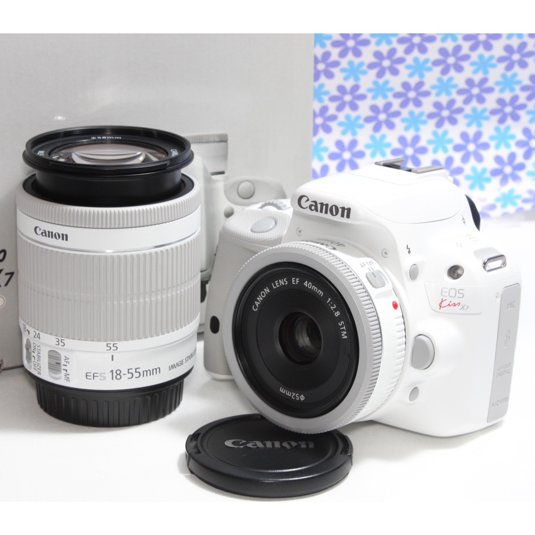 デジタル一眼極美品★Canon EOS kiss X7 ダブルレンズキット★希少なホワイト★