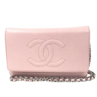 シャネル(CHANEL)の　シャネル CHANEL チェーンウォレット A48654 16番台 ピンク シルバー金具 キャビアスキン レディース ショルダーバッグ(ショルダーバッグ)