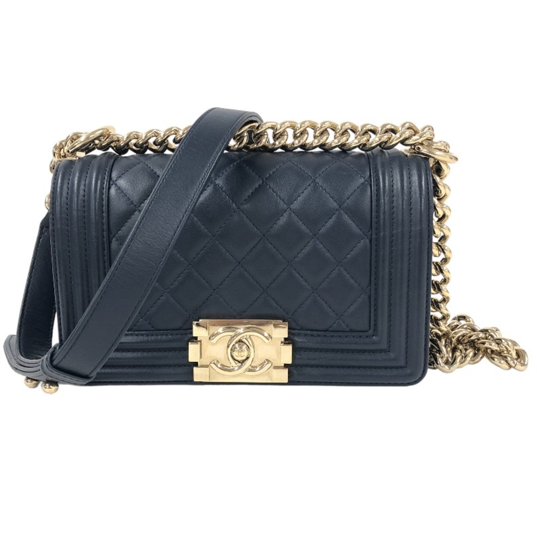 シャネル CHANEL ボーイシャネル20 A67085 25番台 ネイビー ゴールド金具 ラムスキン レディース ショルダーバッグ約100104cm内側