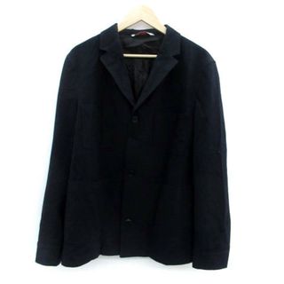 ザラ(ZARA)のザラ オープンカラージャケット シングルボタン ミドル丈 総裏地 L 紺(テーラードジャケット)