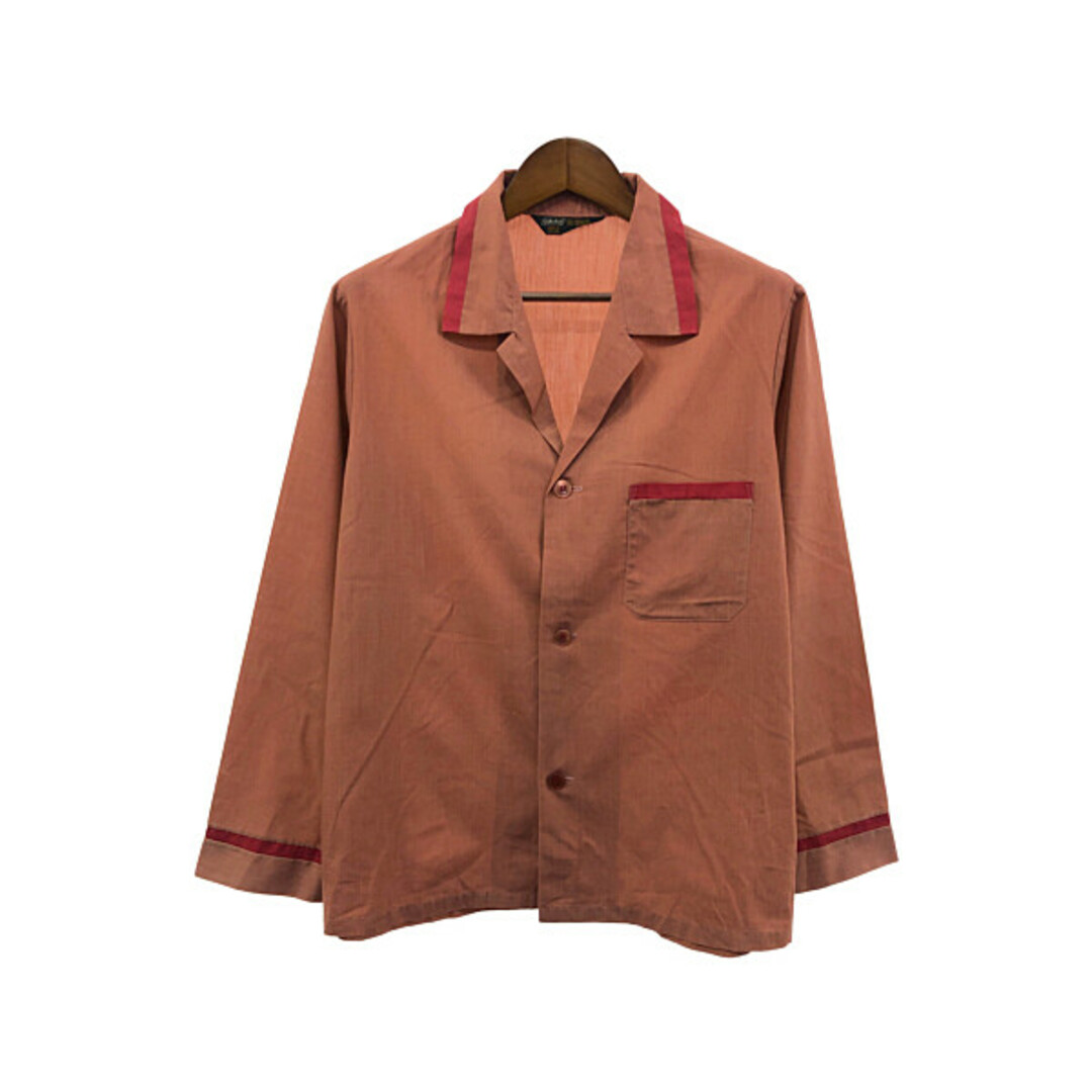 色レッド70年代 イギリス製 St.Michael パジャマ 長袖シャツ オープンカラー ヴィンテージ ヨーロッパ レッド (メンズ L)   P1409
