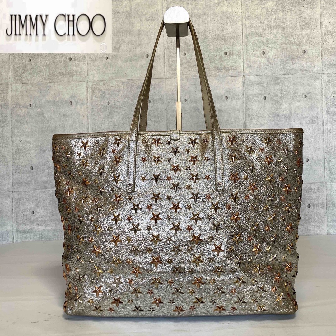 JIMMY CHOO - 【良品】JIMMY CHOO SASHA/M シルバー 3色スタッズトート