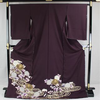 AC8602　誂仕立付色留袖　紫系流水に菊花(着物)
