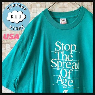 USA製 テキストプリントTシャツ 90s シルグルステッチ グリーン 緑 XL(Tシャツ/カットソー(半袖/袖なし))