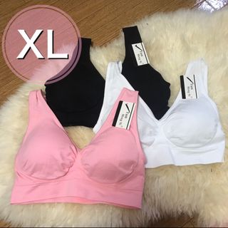 ノンワイヤー ブラジャー 3枚セット　XL ブラック  ホワイト　ピンク (ブラ)