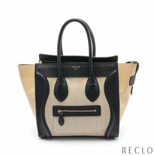 セリーヌ(celine)のラゲージ マイクロショッパー ハンドバッグ トートバッグ レザー ファブリック ベージュ カーキベージュ ブラック(トートバッグ)