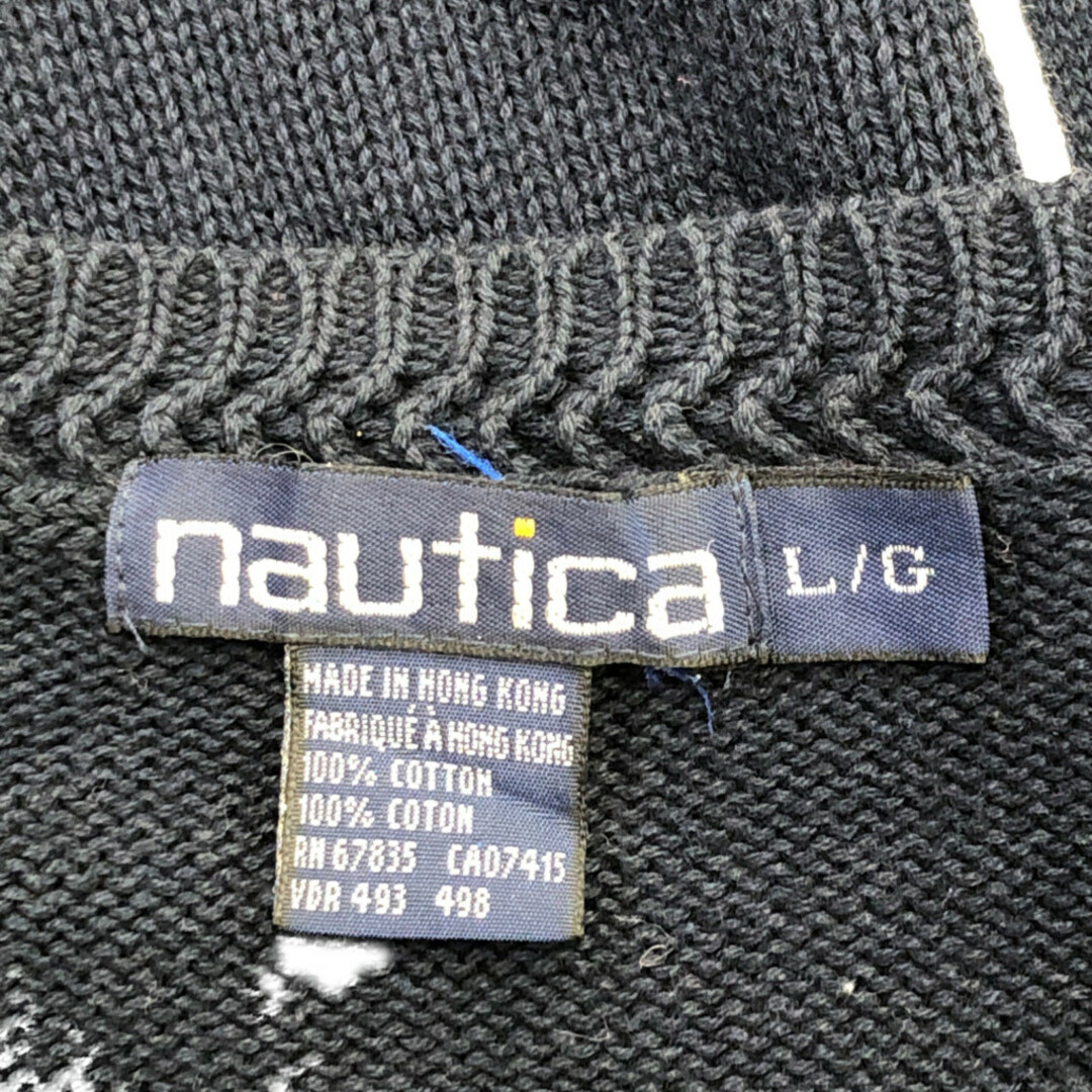 NAUTICA(ノーティカ)のNAUTICA ノーティカ コットン クルーネック セーター カジュアル チェック ネイビー (メンズ L) 中古 古着 P1436 メンズのトップス(ニット/セーター)の商品写真