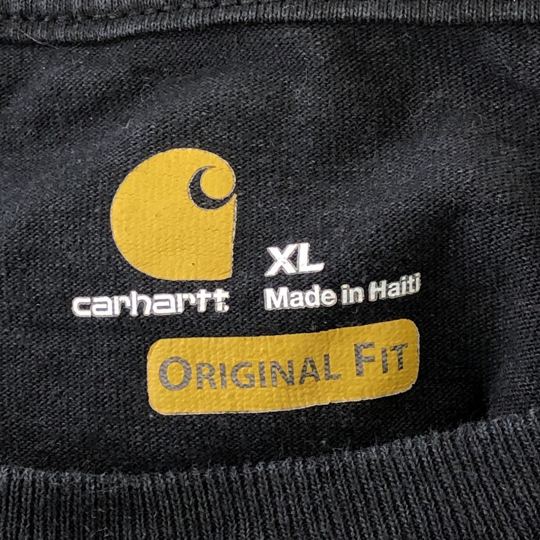 carhartt(カーハート)のCarhartt カーハート クルーネック 長袖Ｔシャツ 大きいサイズ ワーク 袖プリント オーバーサイズ ブラック (メンズ XL) 中古 古着 P1456 メンズのトップス(Tシャツ/カットソー(七分/長袖))の商品写真