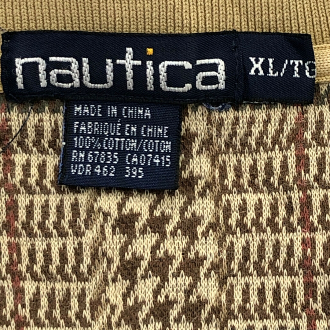NAUTICA(ノーティカ)の90年代 NAUTICA ノーティカ 長袖 ポロシャツ チェック ブラウン (メンズ XL) 中古 古着 P1496 メンズのトップス(ポロシャツ)の商品写真