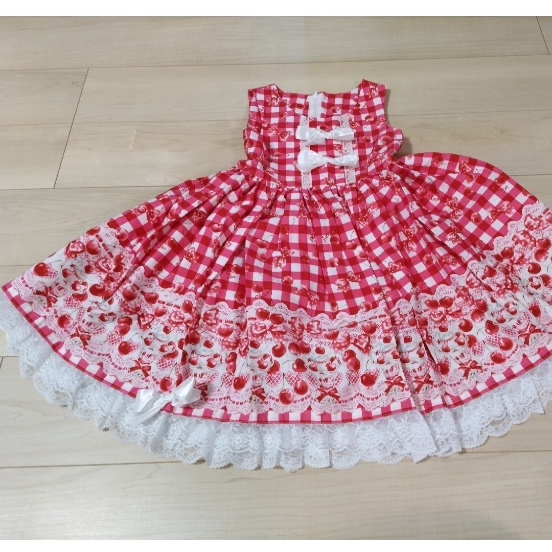 未使用ハンドメイドワンピース120 キッズ/ベビー/マタニティのキッズ服女の子用(90cm~)(ワンピース)の商品写真