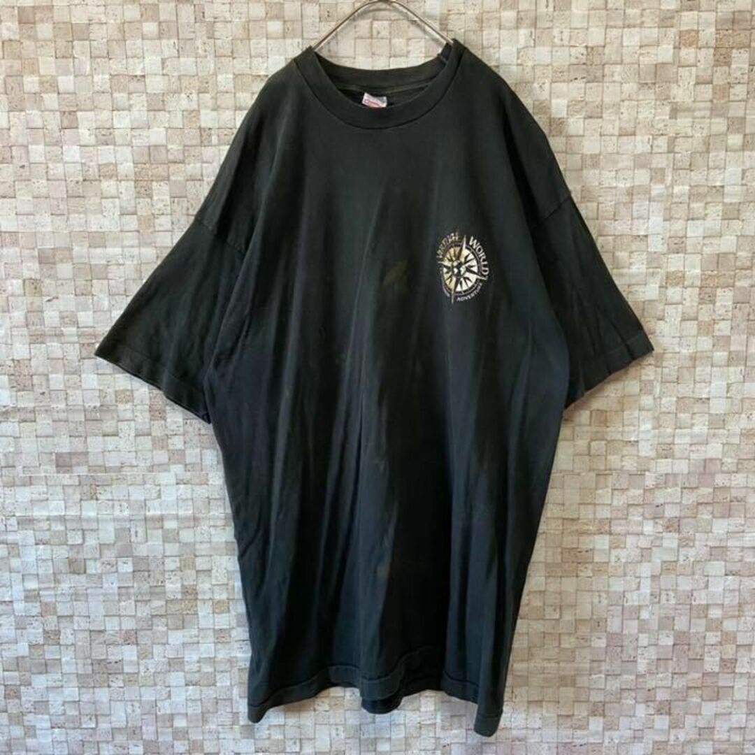 USA製古着 90s プリントTシャツ バックプリント シングルステッチ黒2XL メンズのトップス(Tシャツ/カットソー(半袖/袖なし))の商品写真