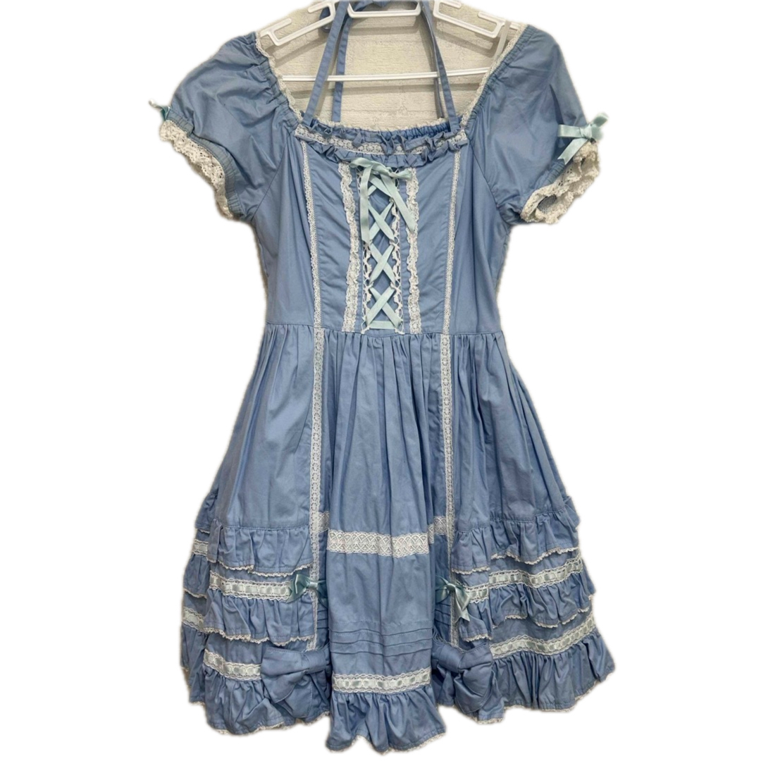 Angelic Pretty(アンジェリックプリティー)のアンジェリックプリティ　ワンピース　サックス　はしごレース　E2 レディースのワンピース(ひざ丈ワンピース)の商品写真