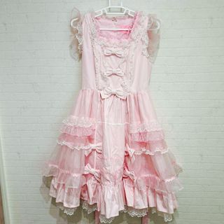 アンジェリックプリティー(Angelic Pretty)のアンジェリックプリティ　オーガンジー　ジャンパースカート　ピンク　E2(ひざ丈ワンピース)