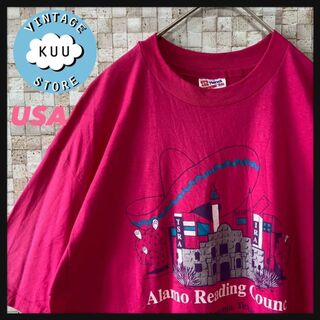USA製 古着　ヴィンテージ 90s プリントtシャツ シングル ピンク XL(Tシャツ/カットソー(半袖/袖なし))