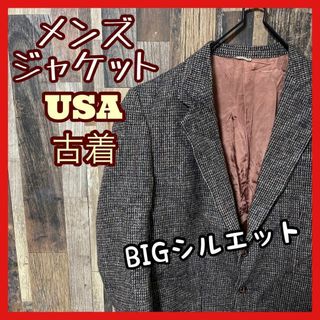 テーラード メンズ グレー 千鳥風 2XL USA古着 90s 長袖 ジャケット(テーラードジャケット)