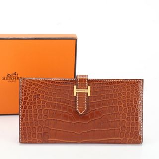 エルメス(Hermes)の極美品 エルメス □H 刻印 ベアン クラシック アリゲーター クロコダイル レザー 長財布 二つ折り メンズ レディース BBT E14-3(長財布)