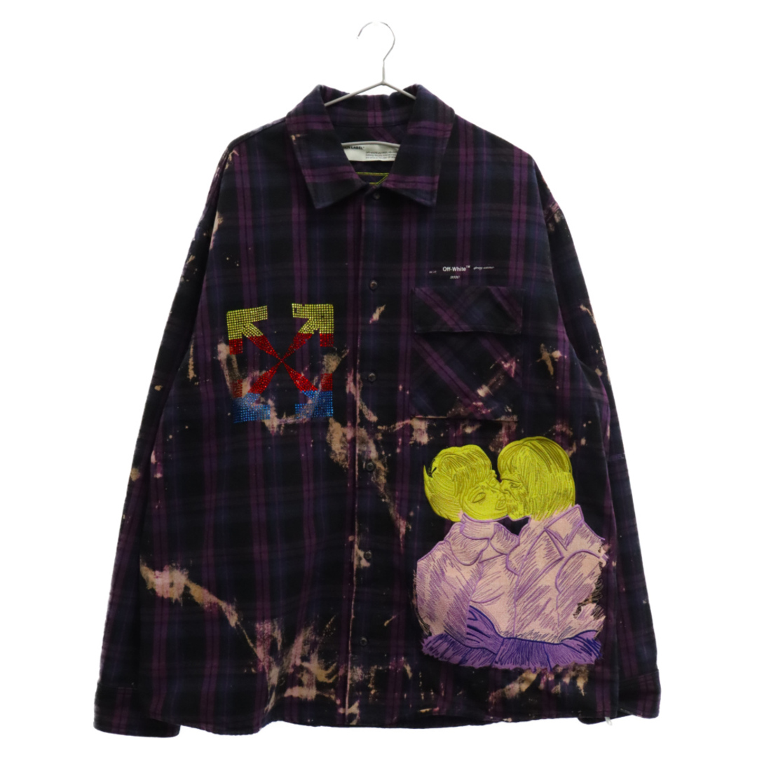 OFF-WHITE オフホワイト 20ss Kiss over embroidered oversized shirt キス オーバーエンブロダイリー オーバーサイズ フランネル長袖シャツ パープル OMGA098S20G71049811センチ身幅