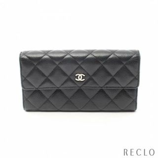 シャネル(CHANEL)のマトラッセ 二つ折り長財布 キャビアスキン ブラック シルバー金具(財布)