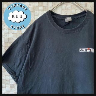 アメリカ古着 プリントTシャツ バックプリント ピザ ブラック黒 L(Tシャツ/カットソー(半袖/袖なし))