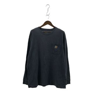 カーハート(carhartt)のCarhartt カーハート 長袖Ｔシャツ ワンポイントロゴ ネイビー (メンズ XL) 中古 古着 P1531(Tシャツ/カットソー(七分/長袖))