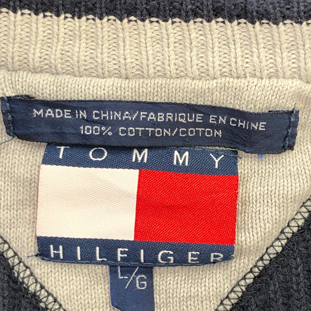 TOMMY HILFIGER(トミーヒルフィガー)の90年代 TOMMY HILFIGER トミーヒルフィガー セーター ワンポイントロゴ ネイビー (メンズ L) 中古 古着 P1539 メンズのトップス(ニット/セーター)の商品写真