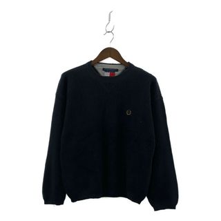 トミーヒルフィガー(TOMMY HILFIGER)の90年代 TOMMY HILFIGER トミーヒルフィガー セーター ワンポイントロゴ ネイビー (メンズ L) 中古 古着 P1539(ニット/セーター)